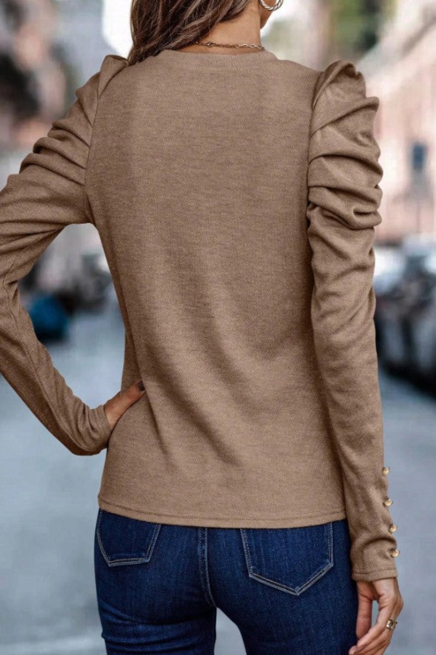 The 'Puff' Solid Gigot Sleeve Button Blouse