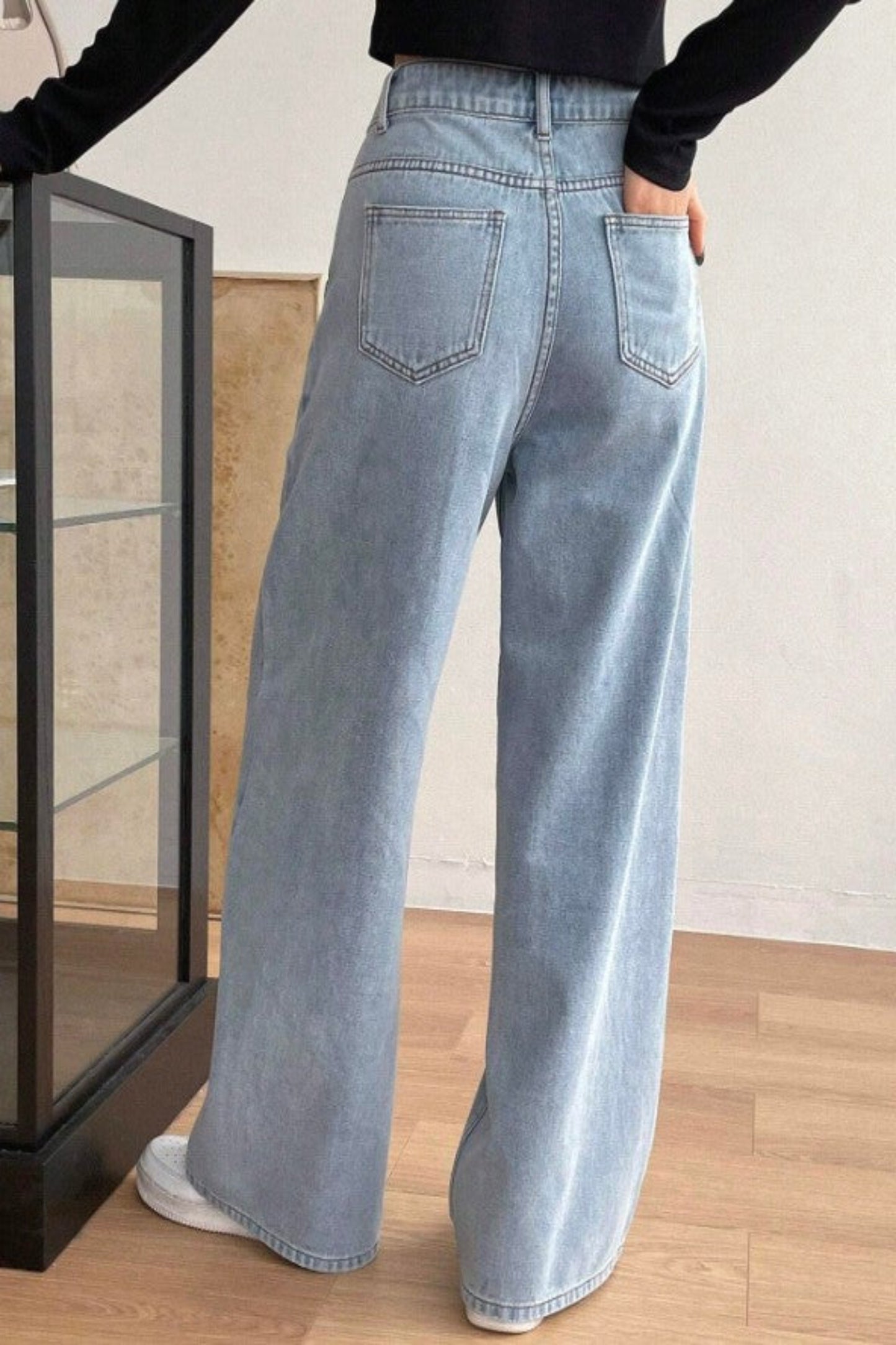 Solid Denim Pants with Slanted Pockets