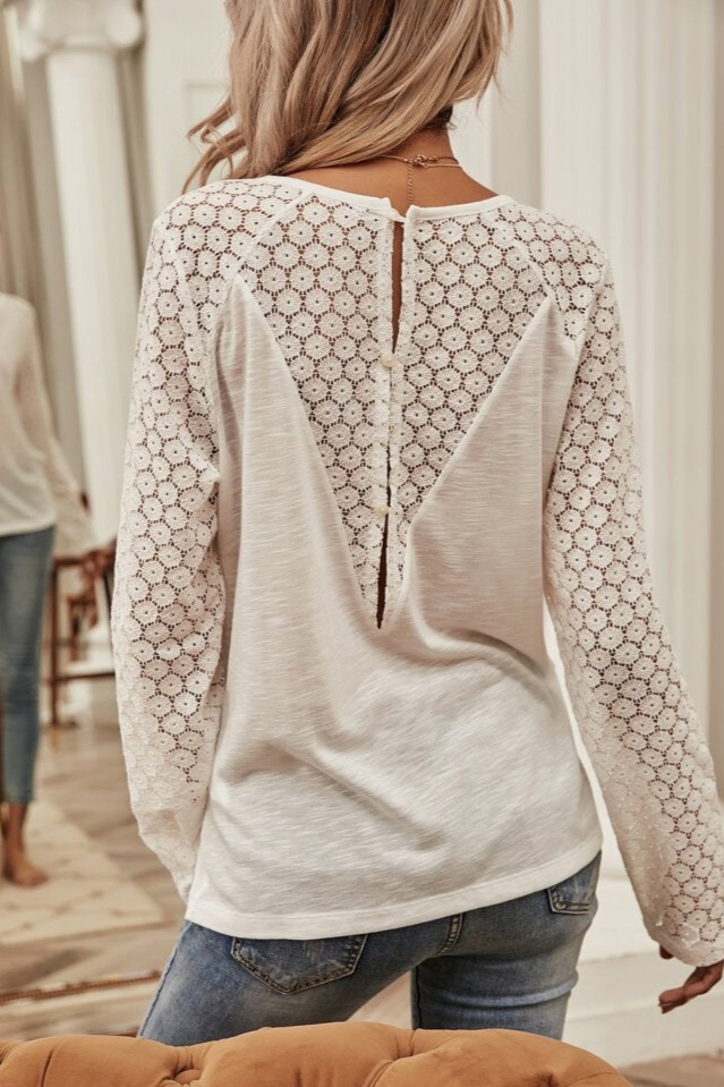 The 'Delicate' Contrast Lace Button Back Tee