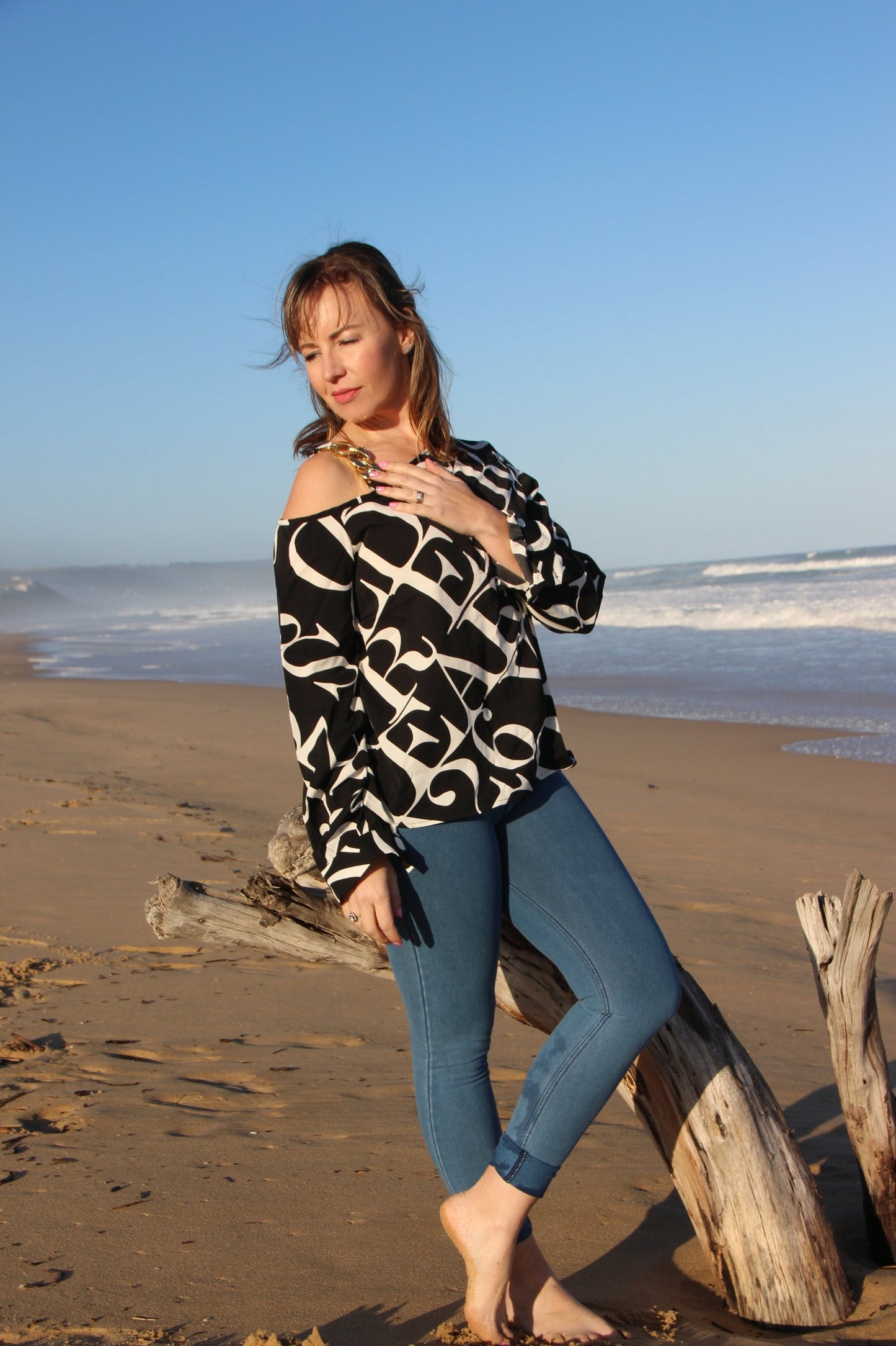 The 'Chain' Allover Print Chain Detail Statement Blouse