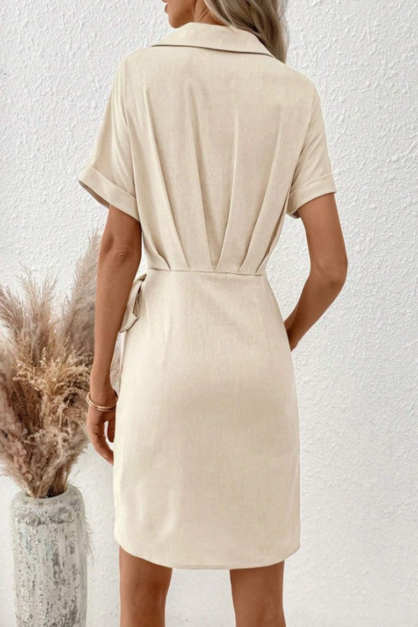 The 'Wrap' Beige Short Sleeve Casual Dress