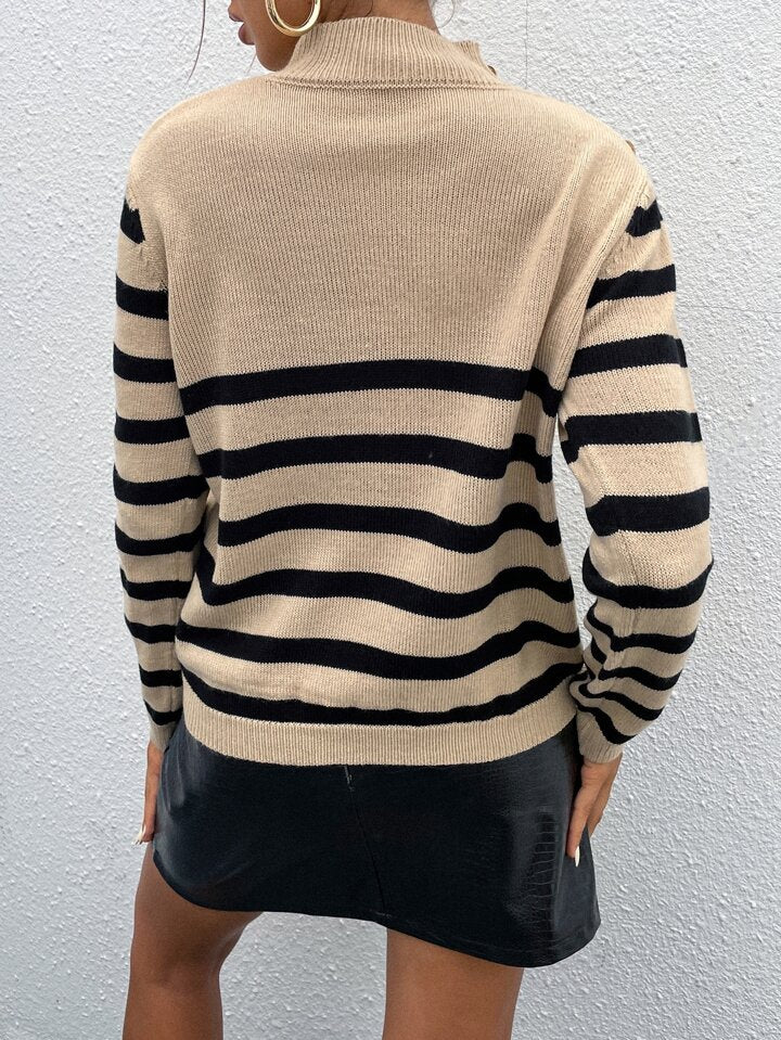 The 'Ribbed' Stand Neck Striped Knit Sweater