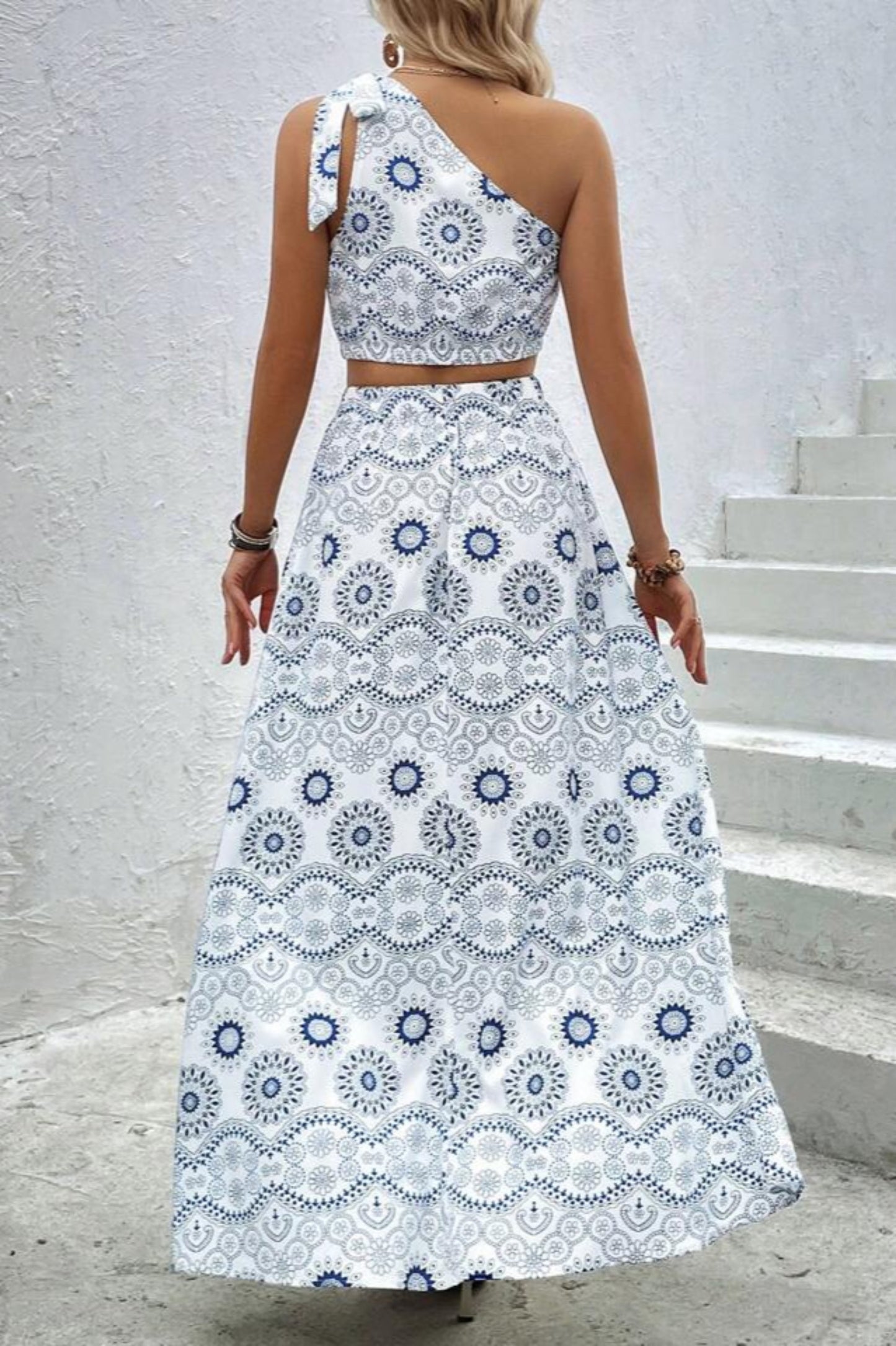The 'Split' Allover Print Crop Top & Thigh Skirt Set