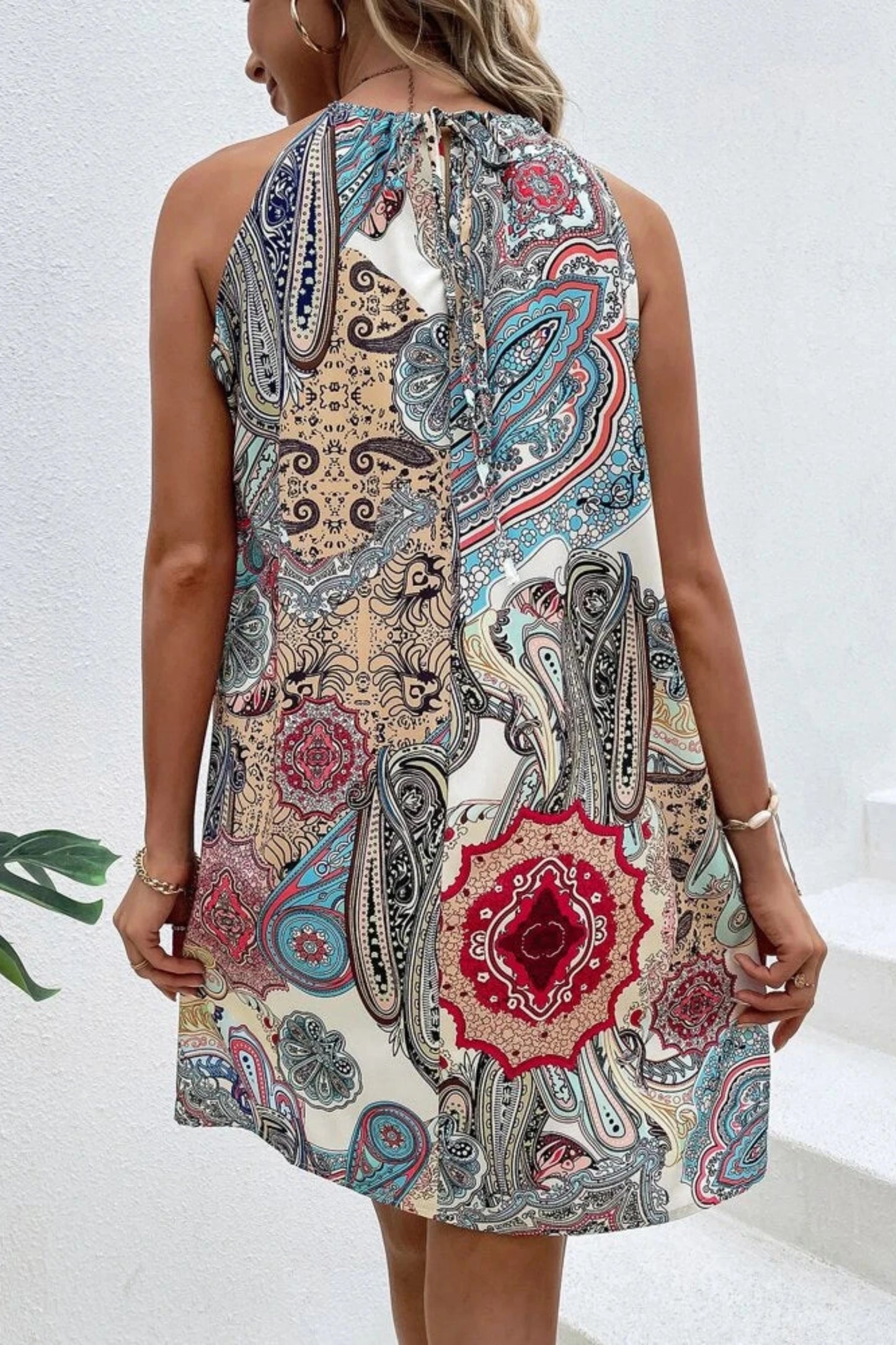 VCAY Floral & Paisley Print Tie Back Dress