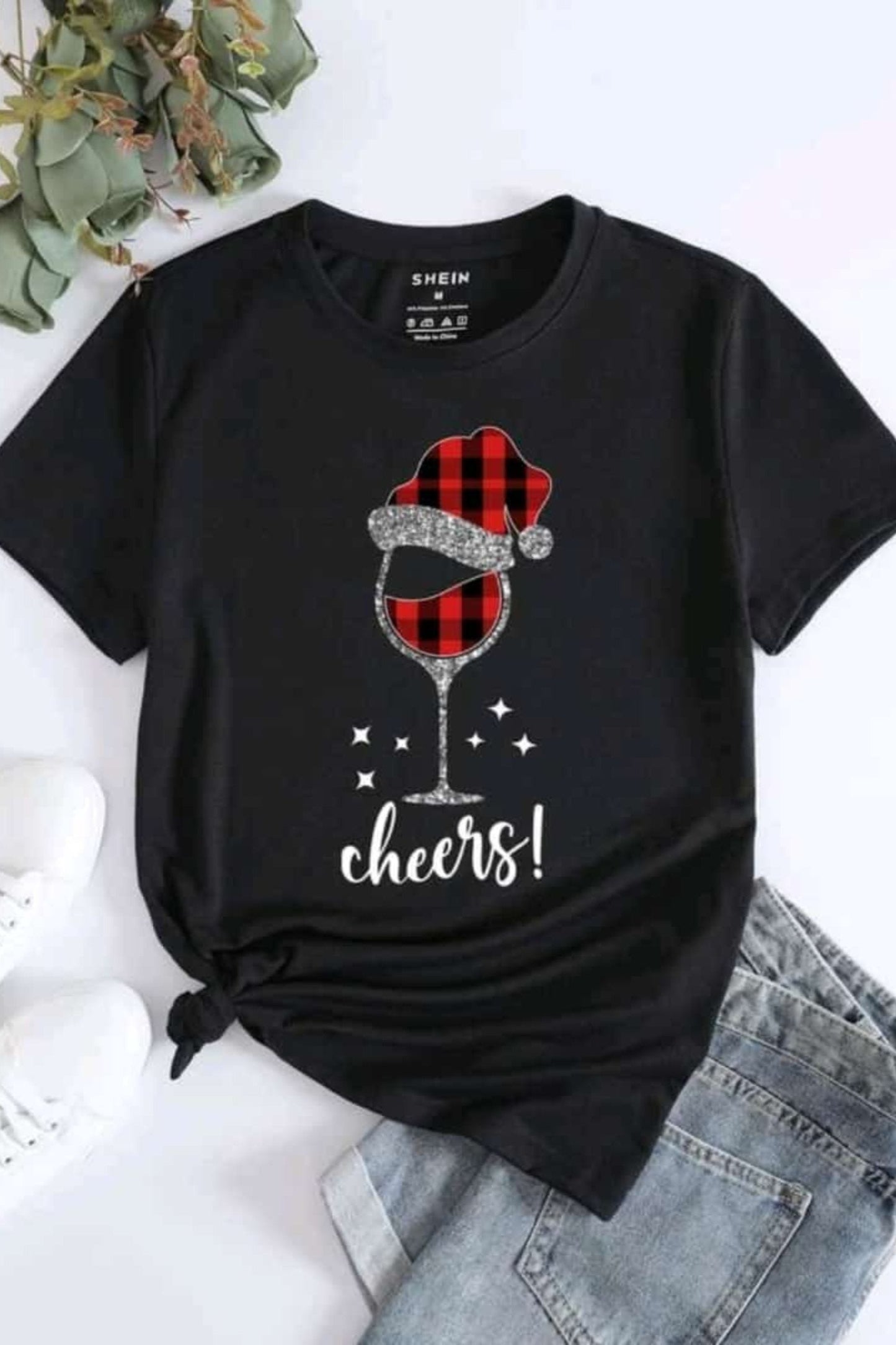 Black Christmas Print Festive Tee