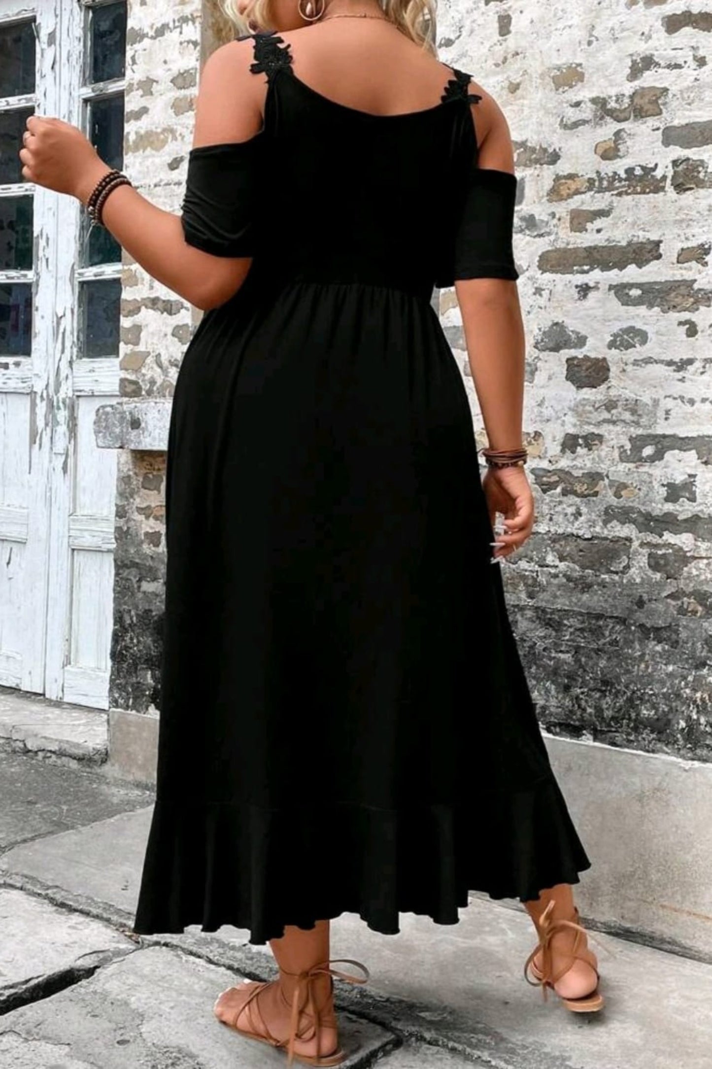 Plus Cold Shoulder Ruffle Party Dress