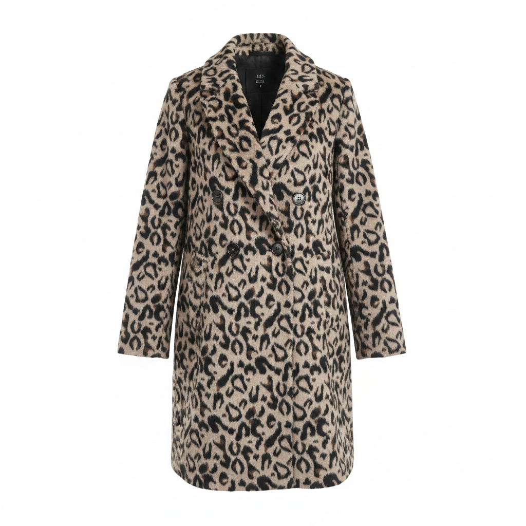 Ladies Leopard Print Long Coat ā white background