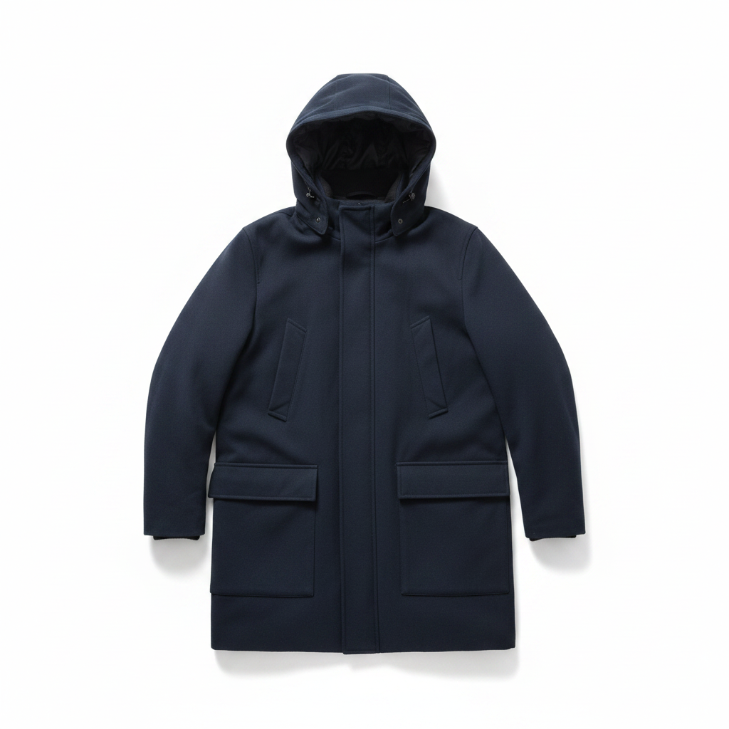 Zara Men Dark Navy Hooded Parka Coat ā AI photo