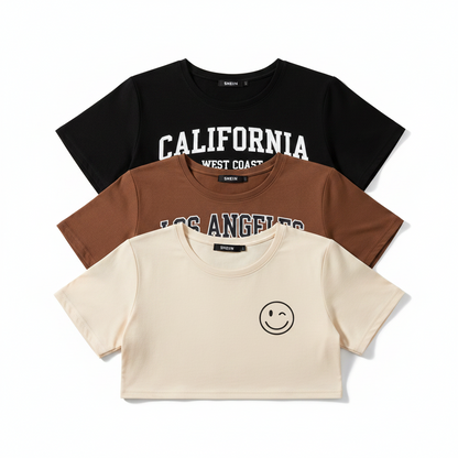 3-Piece Letter Graphic Crop Top Set
