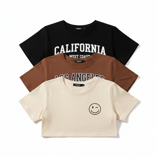 3-Piece Letter Graphic Crop Top Set