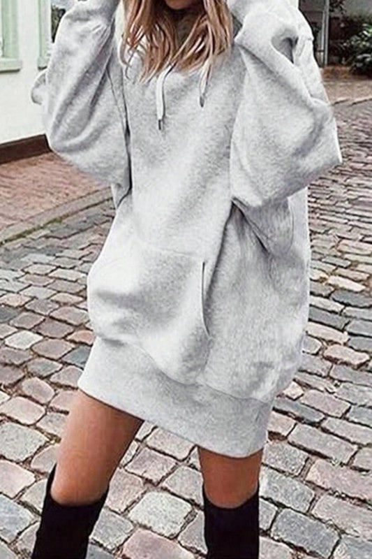 Casual Zipped Hoodie Dress With Pockets
