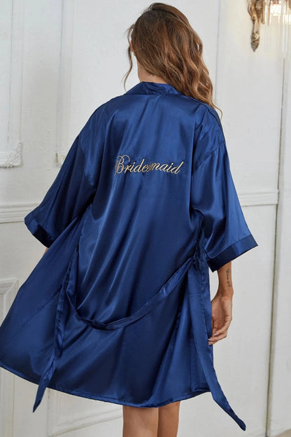 The 'Bride' Embroidered Belted Satin Bridesmaid Robe