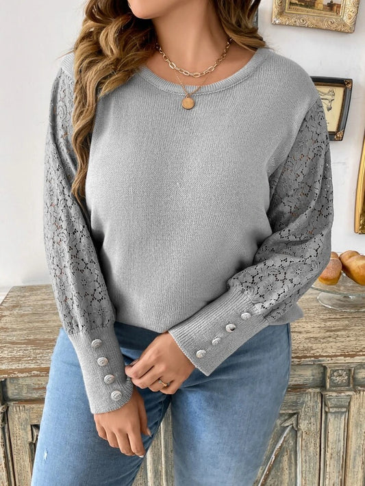 Plus Contrast Lace Button Detail Sweater