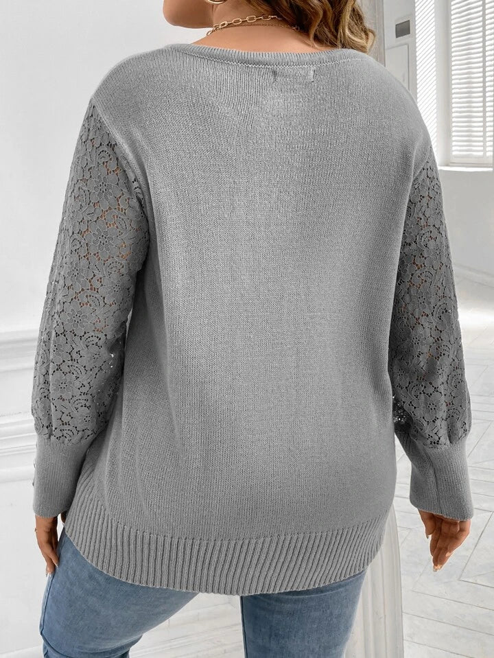 Plus Contrast Lace Button Detail Sweater