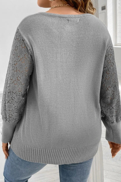 Plus Contrast Lace Button Detail Sweater