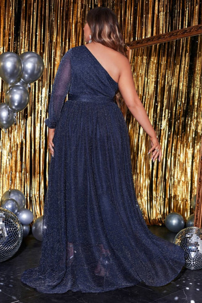 Plus One Shoulder Glitter Maxi Dress