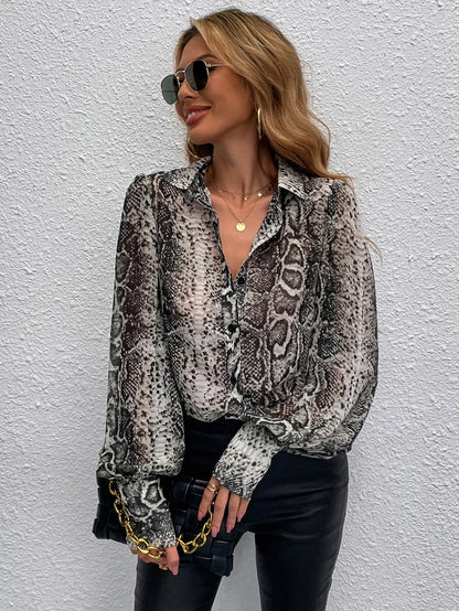 Snakeskin Print Bishop Sleeve Shirt