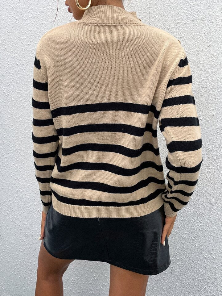 Stand Neck Striped Sweater