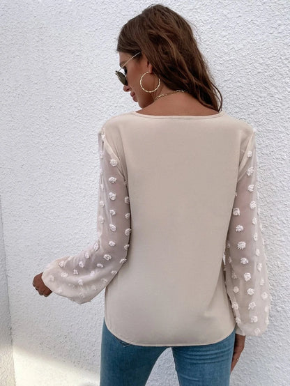 Swiss Dot Bishop Sleeve Blouse