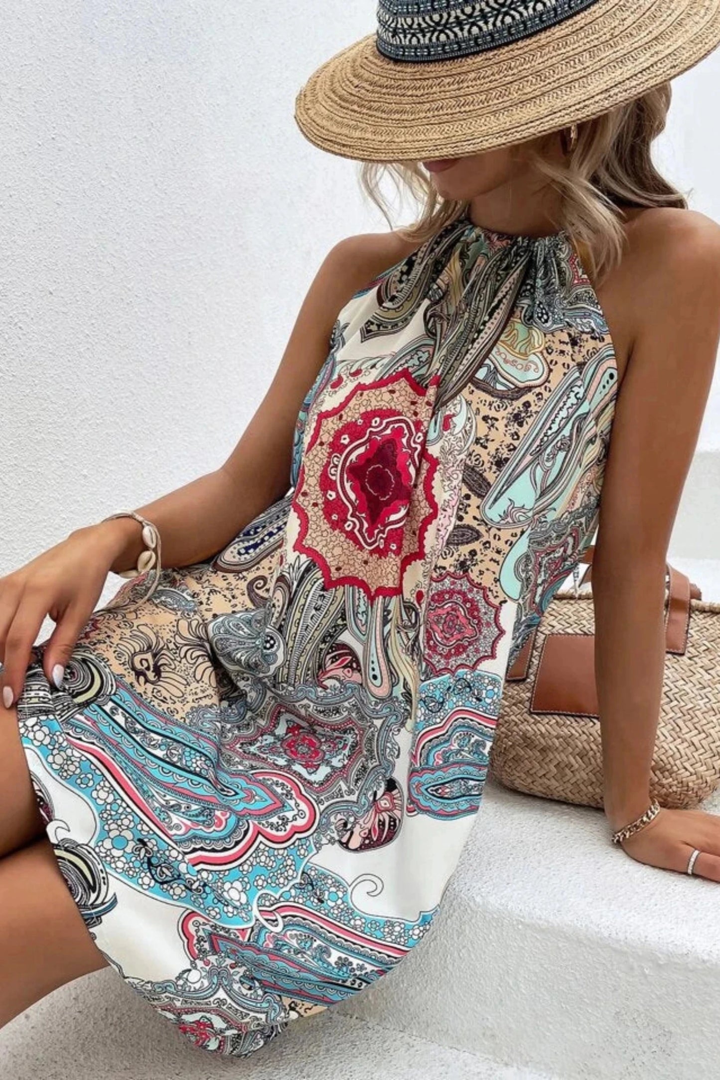 VCAY Floral & Paisley Print Tie Back Dress