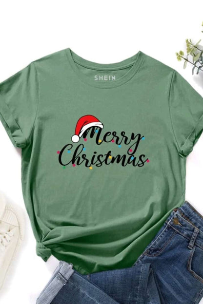 Green Christmas Print Festive Tee