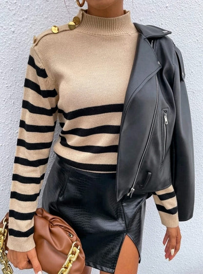 Stand Neck Striped Sweater