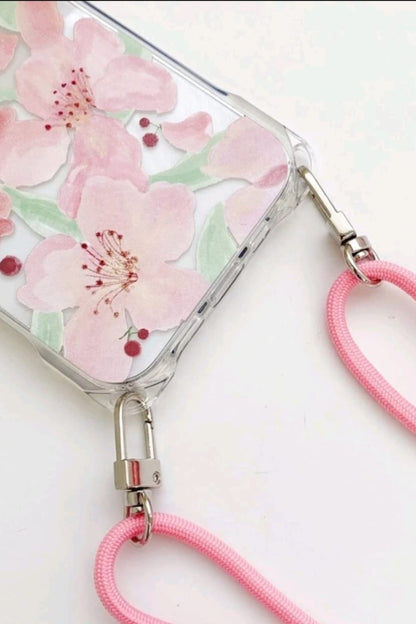 Flower Pattern Phone Case With Lanyard