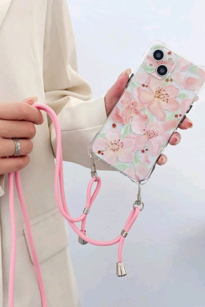 Flower Pattern Phone Case With Lanyard