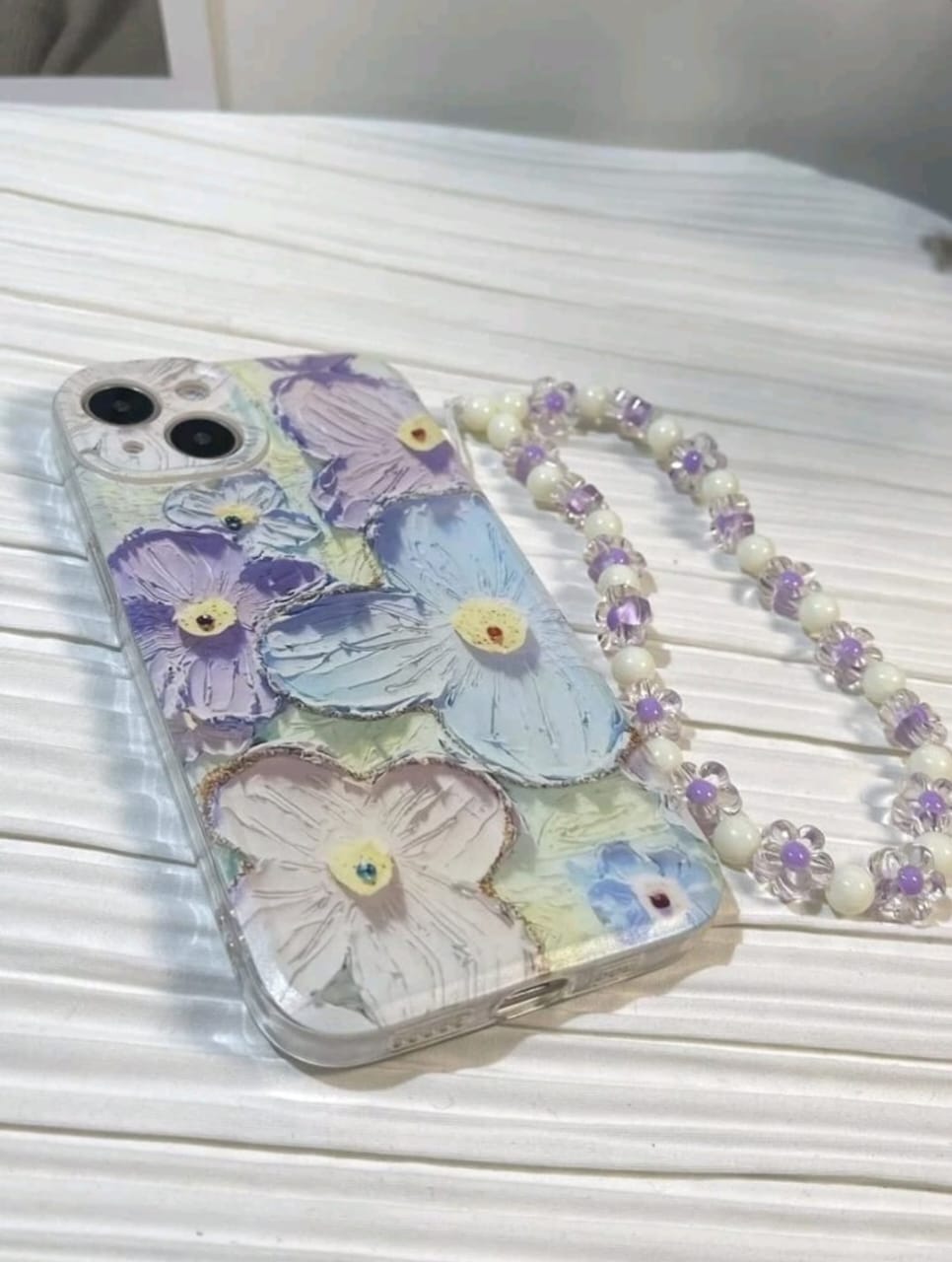 Oil Painting Flower Pattern Space Shell Phone Case With Lanyard