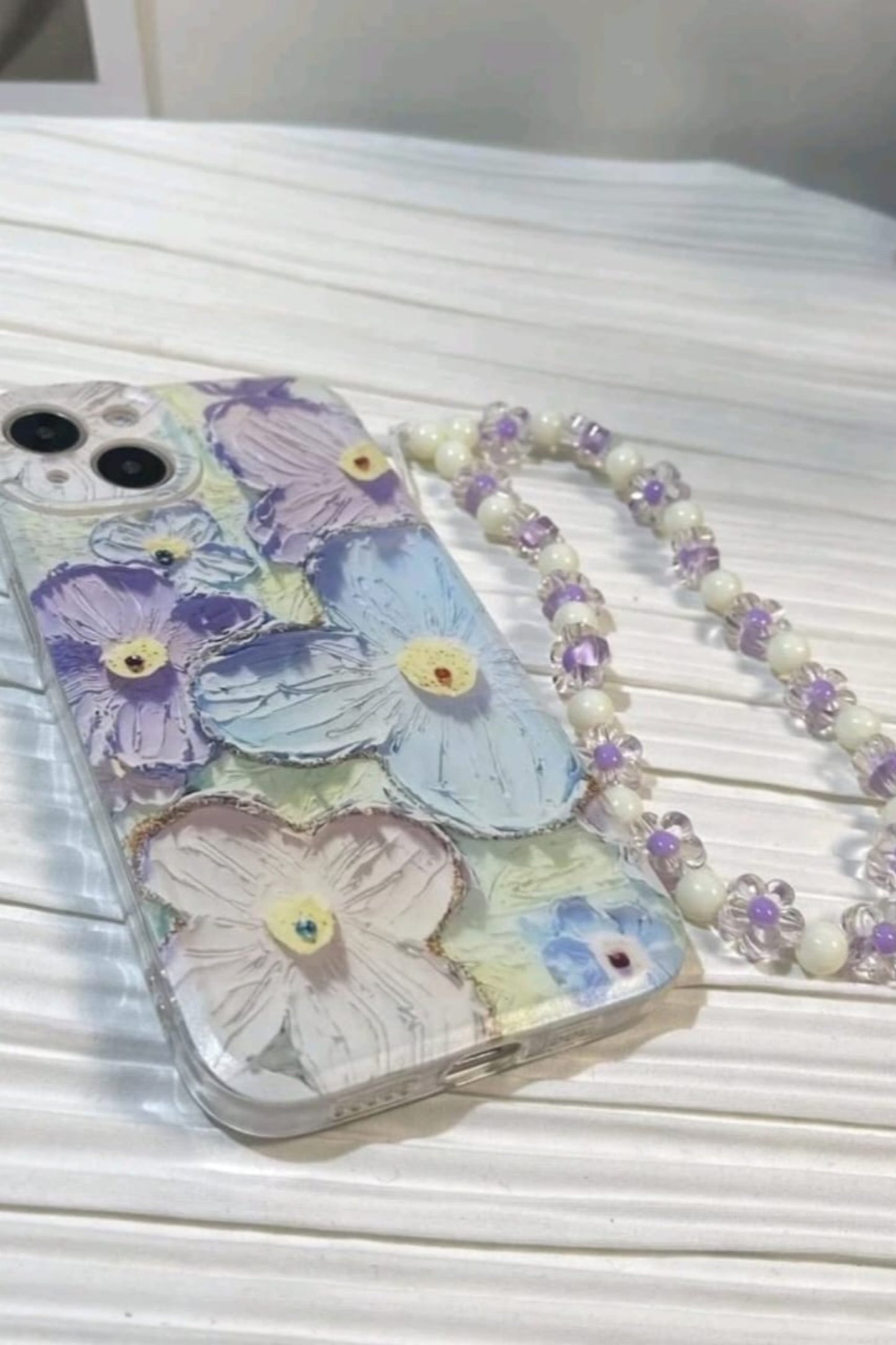 Oil Painting Flower Pattern Space Shell Phone Case With Lanyard