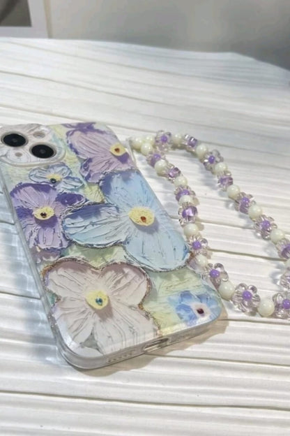 Oil Painting Flower Pattern Phone Case With Lanyard