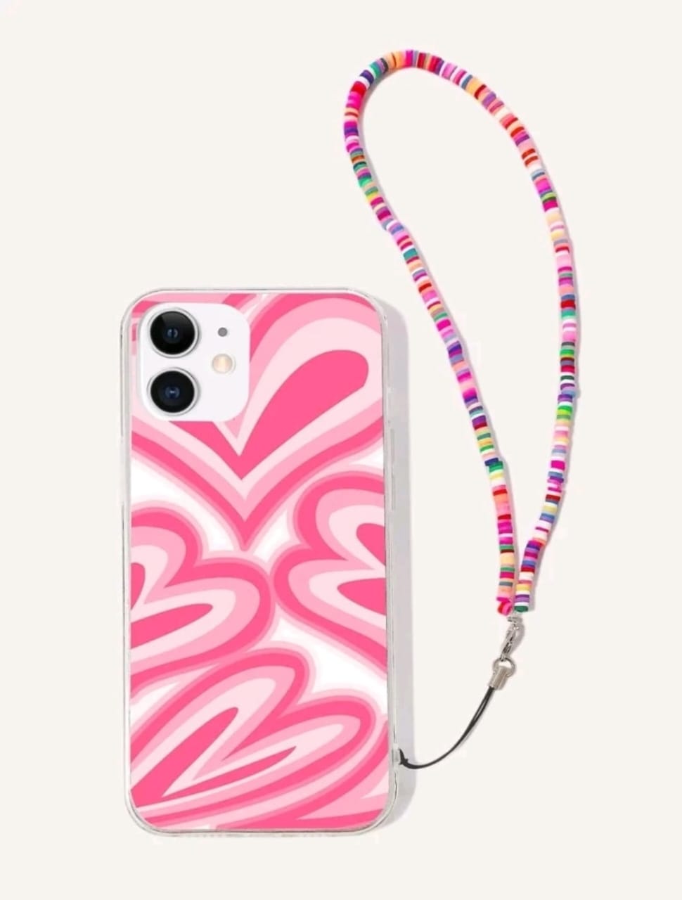 Heart Pattern Phone Case with Beaded Lanyard
