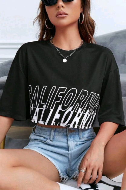 Letter Graphic Drop Shoulder Crop Tee