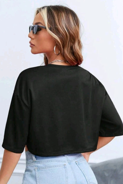 Letter Graphic Drop Shoulder Crop Tee