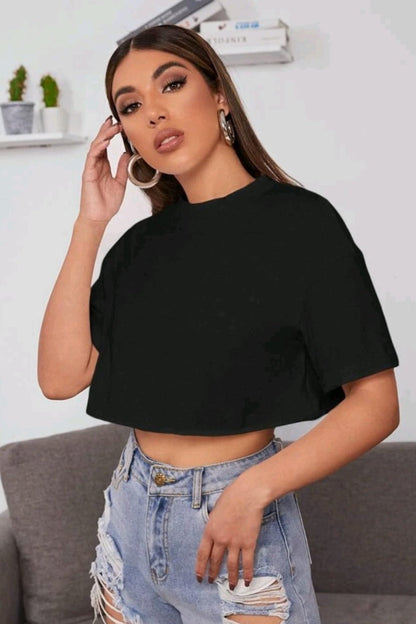 Drop Shoulder Solid Crop Top