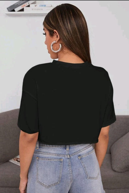 Drop Shoulder Solid Crop Top