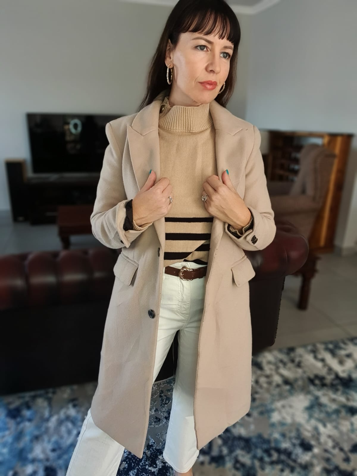 The 'Camel' Beige Wool-Blend Longline Notch Lapel Coat | Small