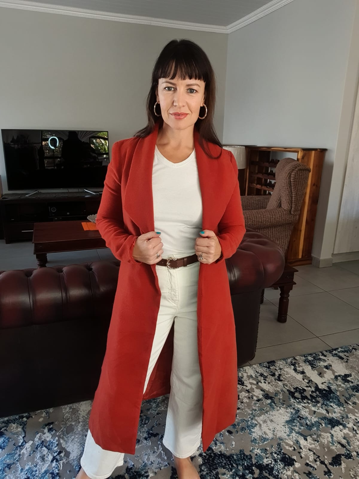 The 'Ember' Burnt Orange Maxi Open-Front Shawl Coat | Extra Small