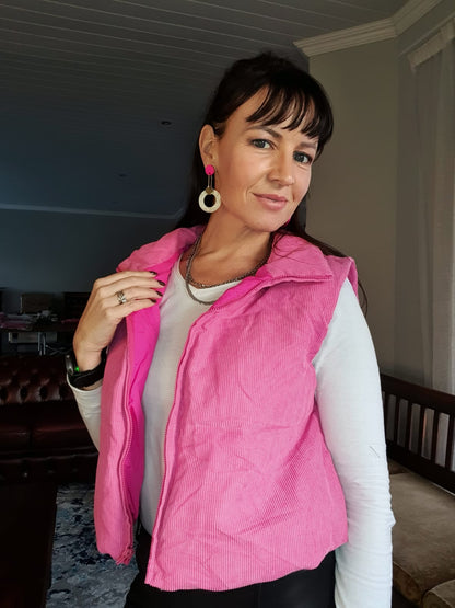 The 'Blush' Pink Ribbed Cropped Puffer Vest