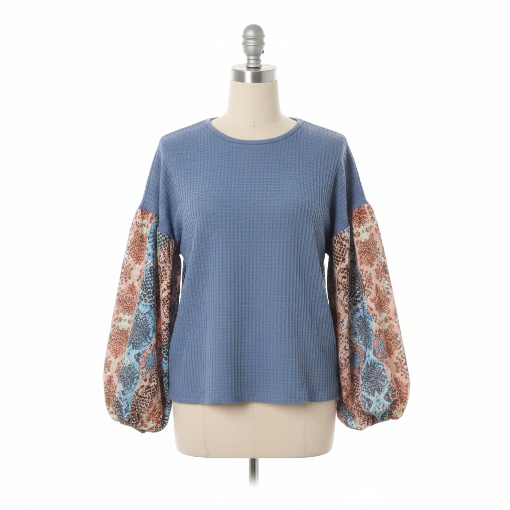 The 'Paisley' Contrast Print Lantern Sleeve Blouse