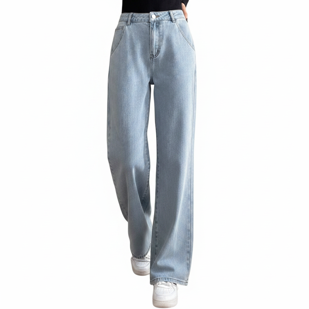 Solid Denim Pants with Slanted Pockets
