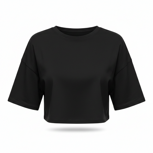 Drop Shoulder Solid Crop Top