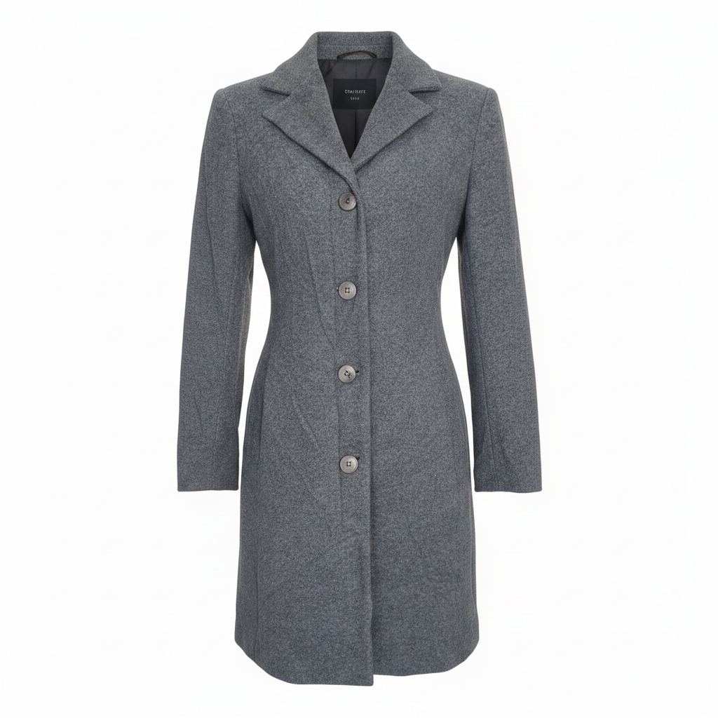 Ladies Grey Marl Tweed-Style Fitted Longline Coat – AI photo