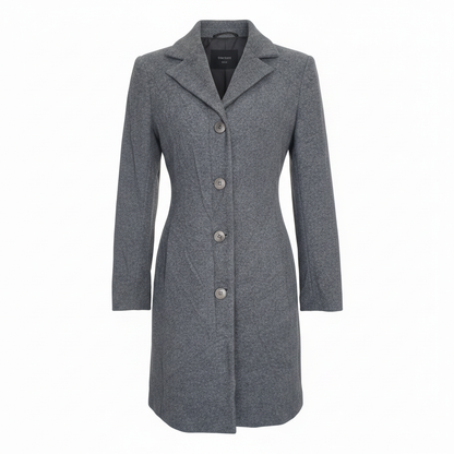 Ladies Grey Marl Tweed-Style Fitted Longline Coat – AI photo