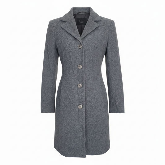 Ladies Grey Marl Tweed-Style Fitted Longline Coat – AI photo
