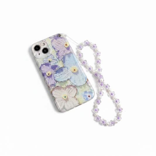 Oil Painting Flower Pattern Phone Case With Lanyard on white background