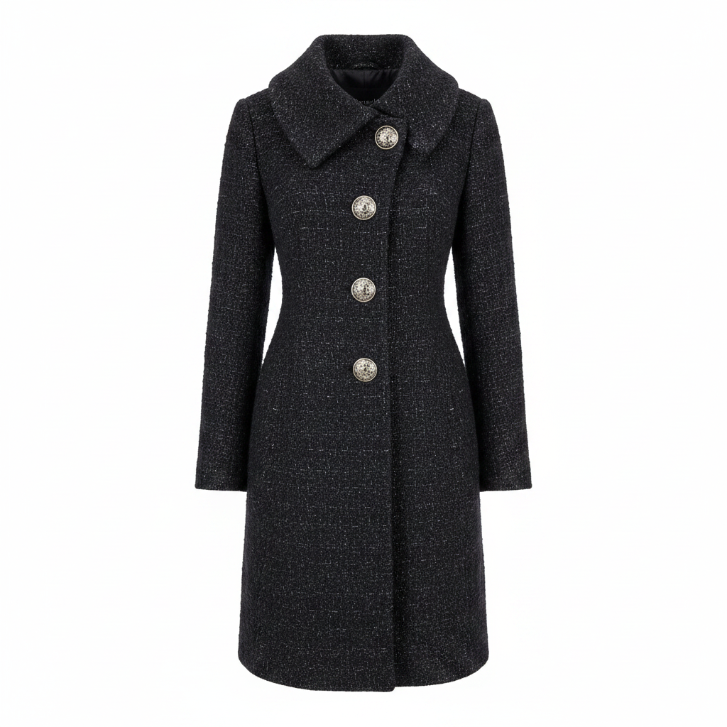 Drykorn for Beautiful People Ladies Navy Charcoal Tweed Boucle Fitted Coat – AI photo