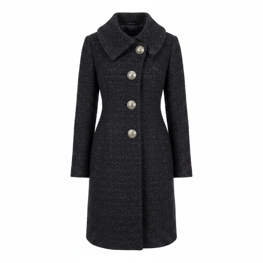 Drykorn for Beautiful People Ladies Navy Charcoal Tweed Boucle Fitted Coat – AI photo