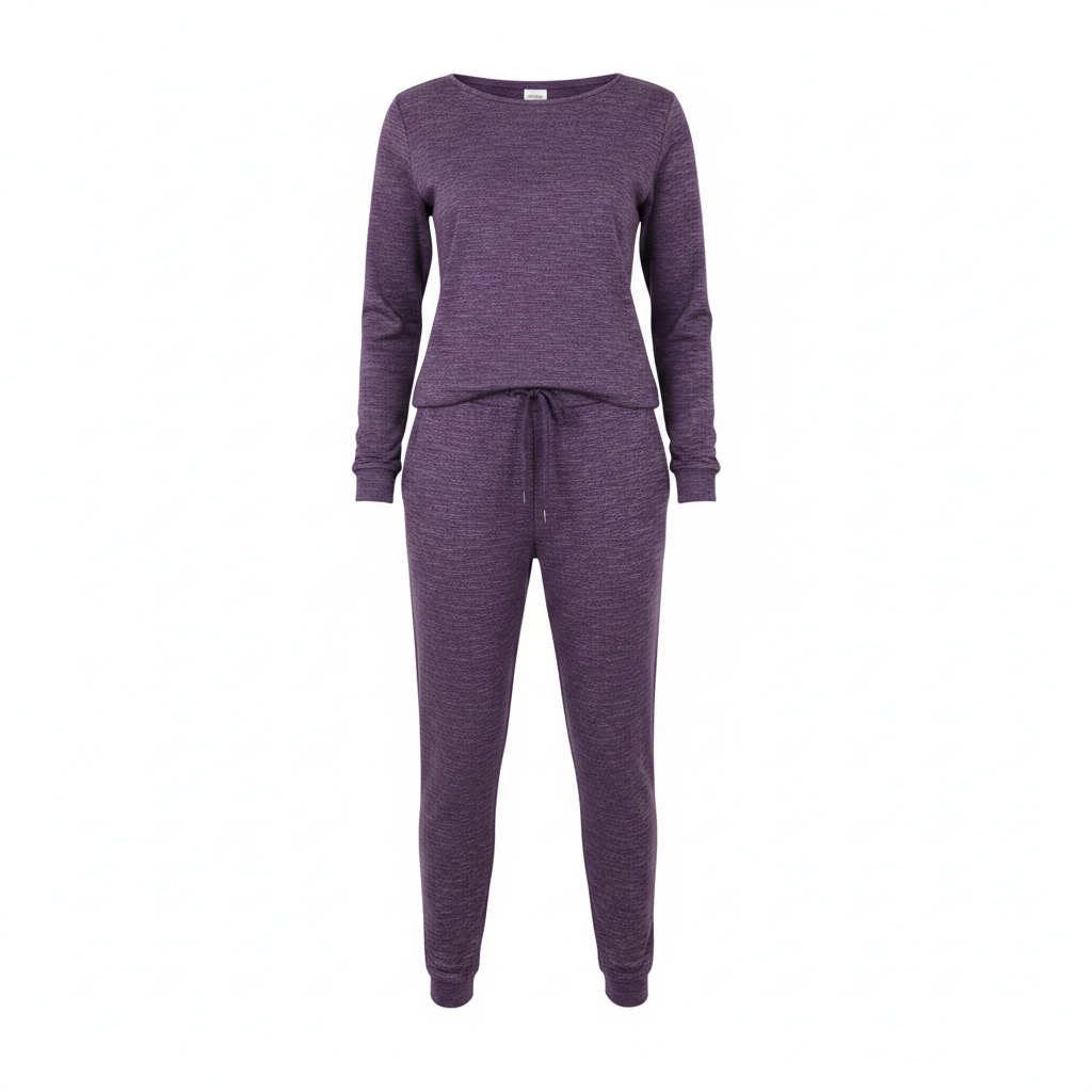 Ladies Plain Round Neck Sweatshirt And Sweatpants Set on white background