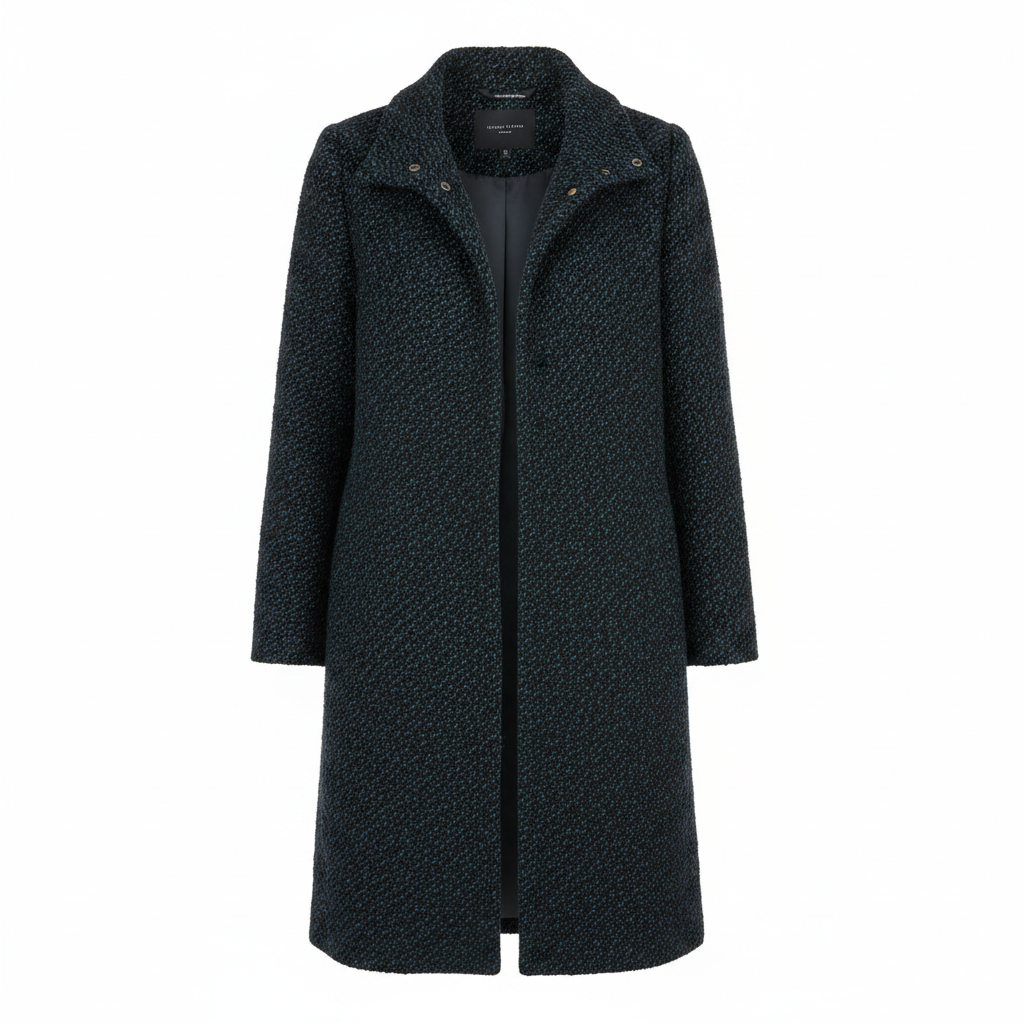 Ladies Navy Blue & Black Boucle Longline Coat – AI photo